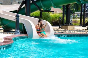 Family on water slide